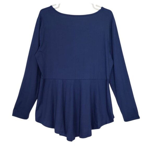 Elegant blue long-sleeved tunic blouse with lace detail and flared hem size 2XL - Picture 2 of 6